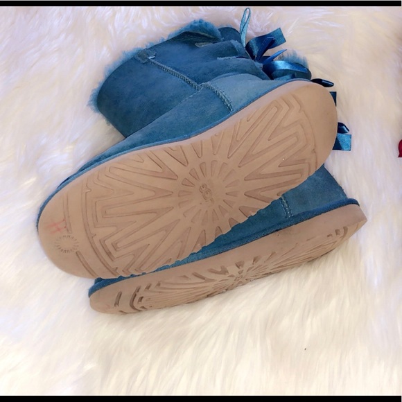 UGG Teal Suede Bailey Bow Uggs - Picture 8 of 8